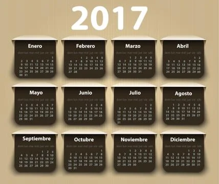 Calendar 2017 year vector design template in Spanish Stock Illustration