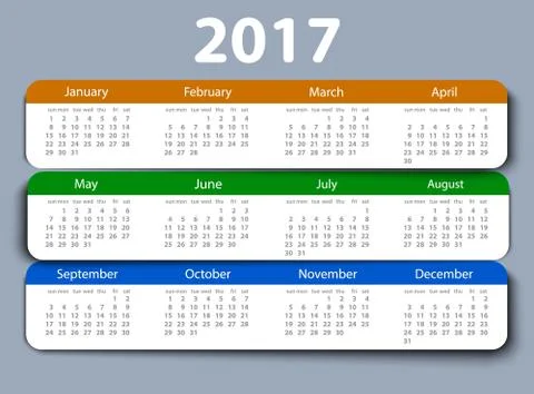 Calendar 2017 year vector design template Stock Illustration