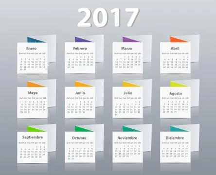Calendar 2017 year vector design template in Spanish Stock Illustration