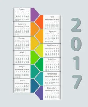 Calendar 2017 year vector design template in Spanish Stock Illustration