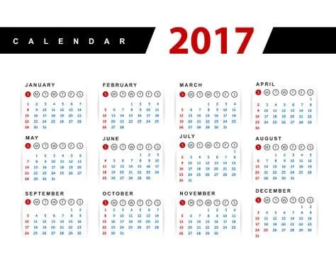 Calendar 2017 year vector design template Stock Illustration