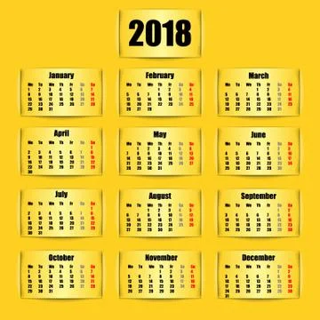 Calendar 2018. Banner design. Vector illustration. Stock Illustration