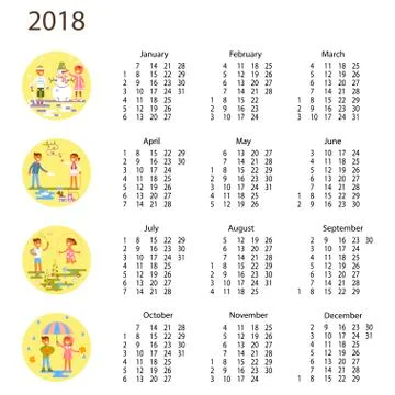 Calendar 2018 with children Stock Illustration