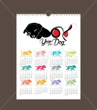 Calendar 2018 design. Chinese new year, the year of the dog zodiac monthly ca Stock Illustration