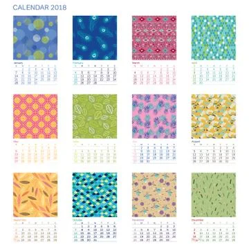 Calendar 2018 with different patterns Stockillustratie