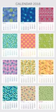 Calendar 2018 with different patterns Illustrazione stock