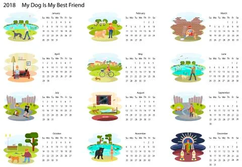 Calendar 2018 with dog Stock Illustration