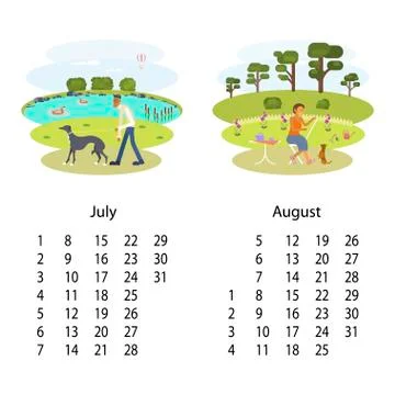 Calendar 2018 July August Stock Illustration