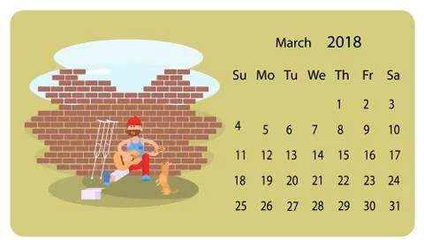 Calendar 2018 for March Stock Illustration
