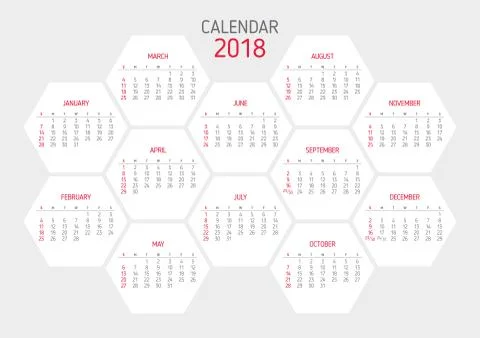 Calendar 2018 template. Hexagon shape Illustrazione stock