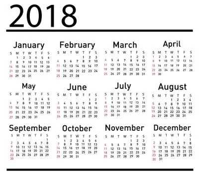 Calendar for 2018 vector illustration Stock Illustration