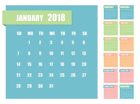 Calendar for 2018. Vector illustration. Stock Illustration