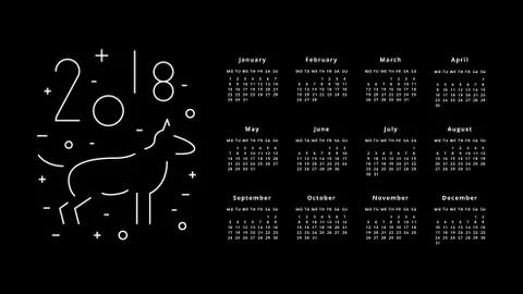 Calendar for 2018 Year Stock Illustration
