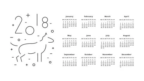 Calendar for 2018 Year Stock Illustration
