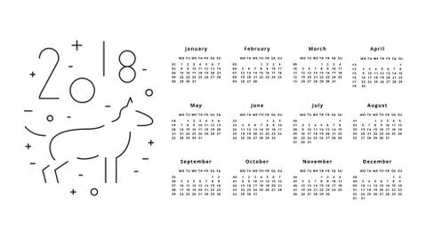 Calendar for 2018 Year Stock Illustration