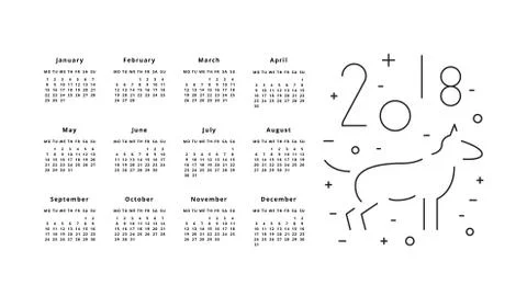 Calendar for 2018 Year Stock Illustration