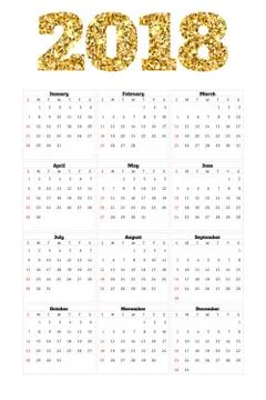 Calendar 2018 year simple style. Week starts from sunday Illustrazione stock