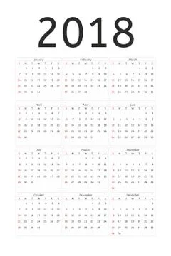 Calendar 2018 year simple style. Week starts from sunday Stockillustratie