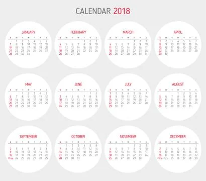 Calendar 2018 year template. Circle shape Stock-Illustration