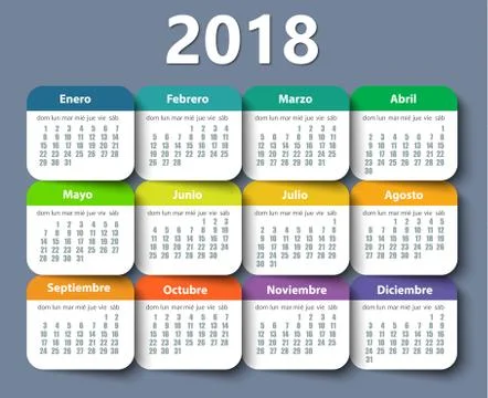 Calendar 2018 year vector design template in Spanish. Stock Illustration