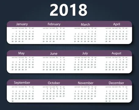 Calendar 2018 year vector design template. Stock Illustration