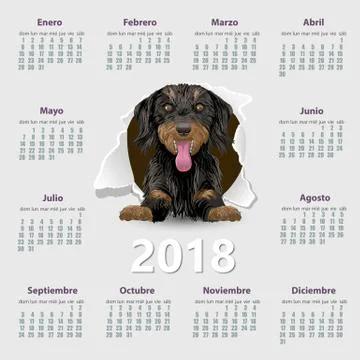 Calendar 2018 year vector design template in Spanish. Stock Illustration