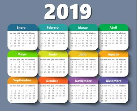 Calendar 2018 year vector design template in Spanish. Stock Illustration