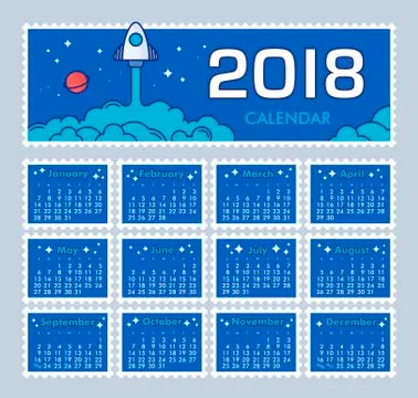 Calendar 2018 year. Week starts from Sunday Stock Illustration