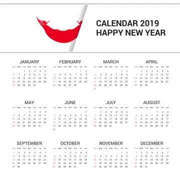 Calendar 2019 Easter Island Rapa Nui Flag background. English language Stock Illustration