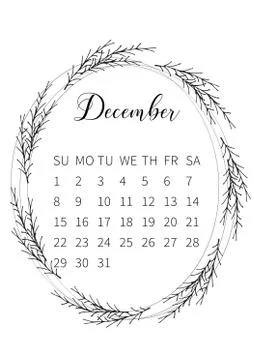 Calendar 2019 with hand drawn romantic seasonal wreaths Illustrazione stock