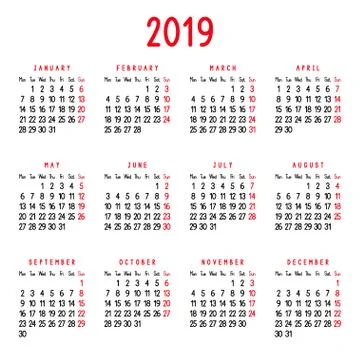 Calendar 2019 Stock Illustration