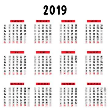 Calendar 2019 Stock Illustration