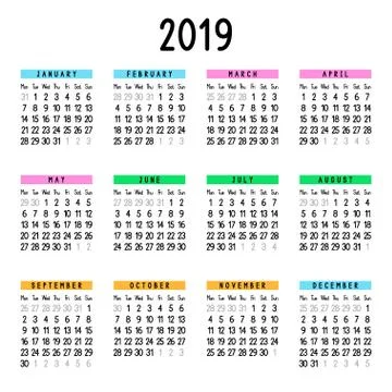 Calendar 2019 Stock Illustration