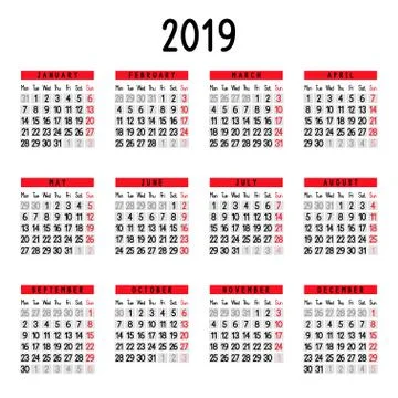 Calendar 2019 Stock Illustration