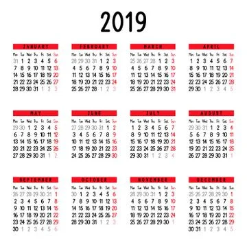 Calendar 2019 Stock Illustration