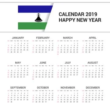 Calendar 2019 Lesotho Flag background. English language Stock Illustration