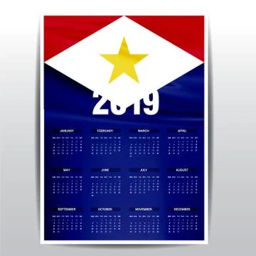 Calendar 2019 saba Flag background. English language Stock Illustration