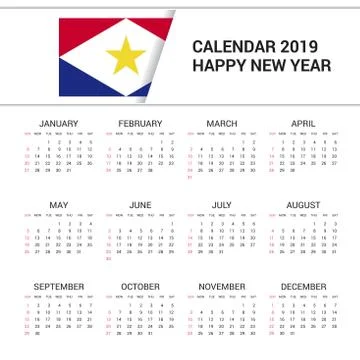Calendar 2019 saba Flag background. English language Stock Illustration