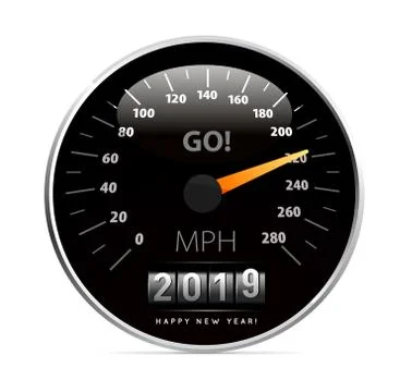 Calendar 2019 in speedometer car vector illustration on white Illustrazione stock