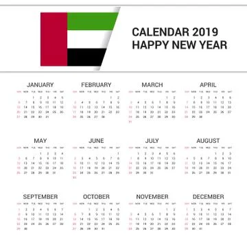 Calendar 2019 UAE Flag background. English language Stock Illustration