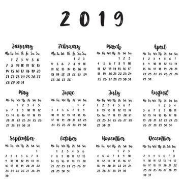 Calendar for 2019 vector Stock Illustration