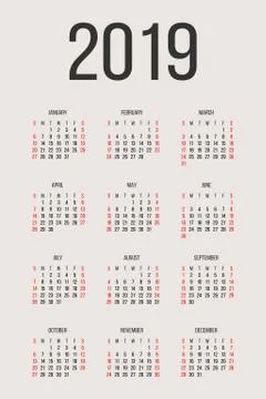 Calendar 2019 year vector design template Stock Illustration