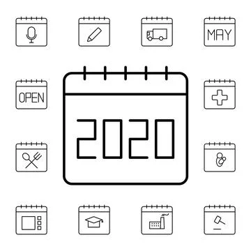 Calendar, 2020 flat vector icon in calendar pack Stock Illustration