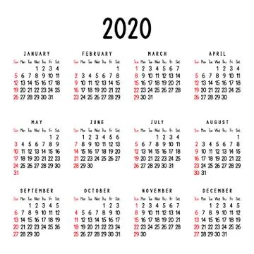 Calendar 2020 Stock Illustration