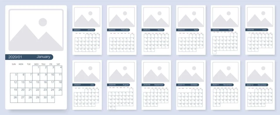 Calendar 2020 template planner vector new year calendar in clean minimal table Stock Illustration