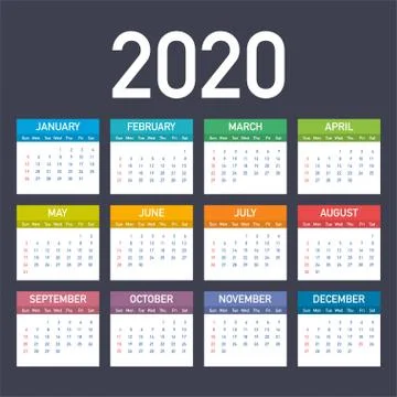 Calendar 2020 vector basic grid. Simple design template. Vector illustration. イラスト素材