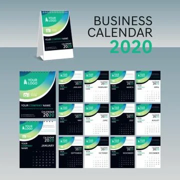 Calendar 2020 vector pocket basic grid. Simple design template Stock Illustration