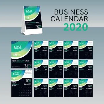 Calendar 2020 vector pocket basic grid. Simple design template Stock Illustration
