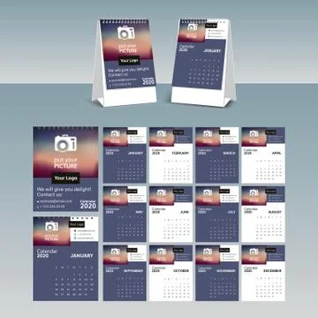 Calendar 2020 vector pocket basic grid. Simple design template Stock Illustration