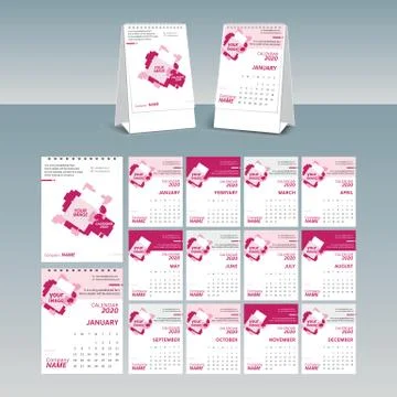 Calendar 2020 vector pocket basic grid. Simple design template Stockillustratie